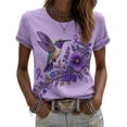 thumbnail image 1 of Womens Purple Ribbon Alzheimer'S Awareness Support Shirts Alzheimers Floral & Hummingbird Print Tops Short Sleeve Crew Neck T Shirts For Women, 1 of 3