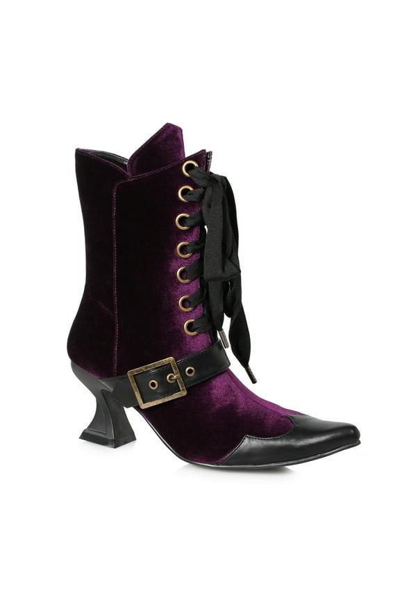 Womens Purple Velvet Ankle Witch Booties size 10