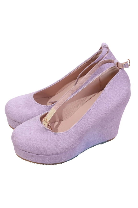 Womens Purple Velvet Mary Jane Shoes Comfortable Wedge Heel Adjustable Buckle Strap for Women Casual & Dressy,Size 9.5