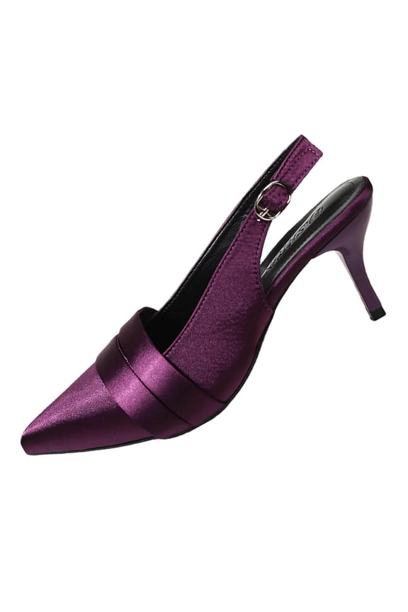 Womens Purple Velvet Slingback Heels | Pointed Toe Stiletto Pumps with Adjustable Ankle Strap for Wedding Party Evening,Size 7