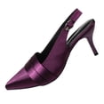 thumbnail image 1 of Womens Purple Velvet Slingback Heels | Pointed Toe Stiletto Pumps with Adjustable Ankle Strap for Wedding Party Evening,Size 9, 1 of 9