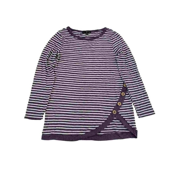 Womens Purple White Stripe Asymmetrical Button Hem Shirt Top Sweater 2X