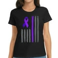 thumbnail image 1 of Womens Purple ribbon american flag pancreatic cancer awareness T-Shirt Black 2X-Large, 1 of 5