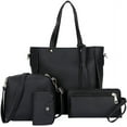 thumbnail image 1 of Womens Purses and Handbags, High Quality Leather + Polyester Lining Casual Style Bag 4 Sets Include 1 Large Handbag + 1 Messenger Bag + 1 Wallet Clutch + 1card Holder, Black, 1 of 7