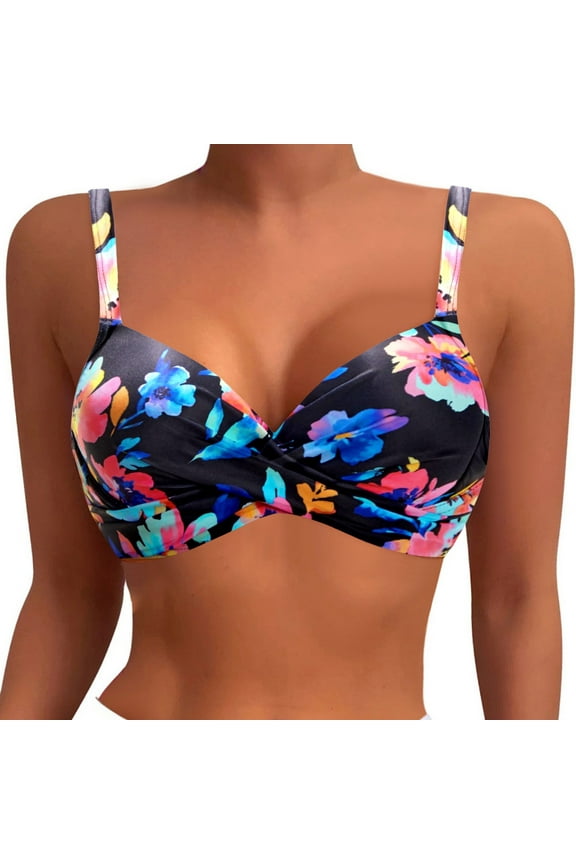 Womens Push Up Bikini Top Underwire Swim Bra Padded Bathing Suit Swimsuit Tops Blue L