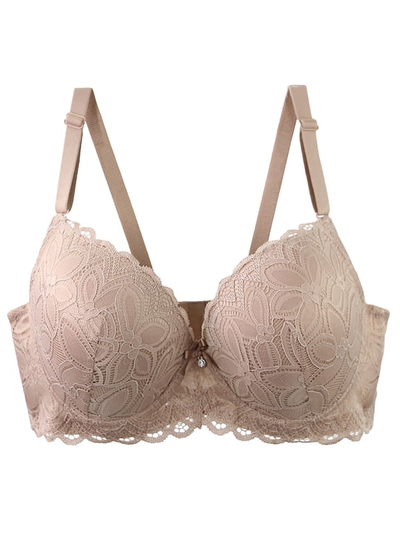 Womens Push Up Lace Bras Plus Size Lifting Underwire Brassiere C Cup Gather Supportive Padded Everyday Bras Khaki, 44/100C