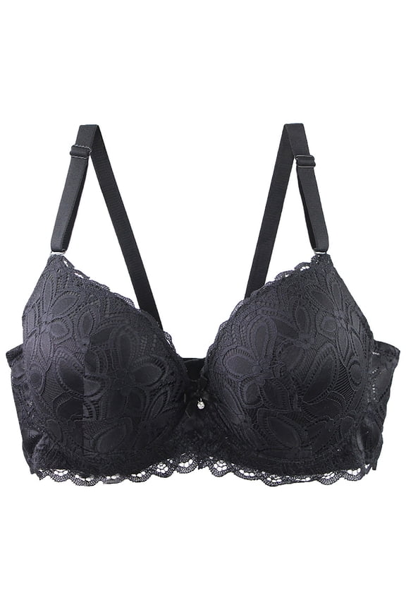 Womens Push Up Lace Bras Plus Size Lifting Underwire Brassiere D Cup Gather Supportive Padded Everyday Bras Black, 40/90D