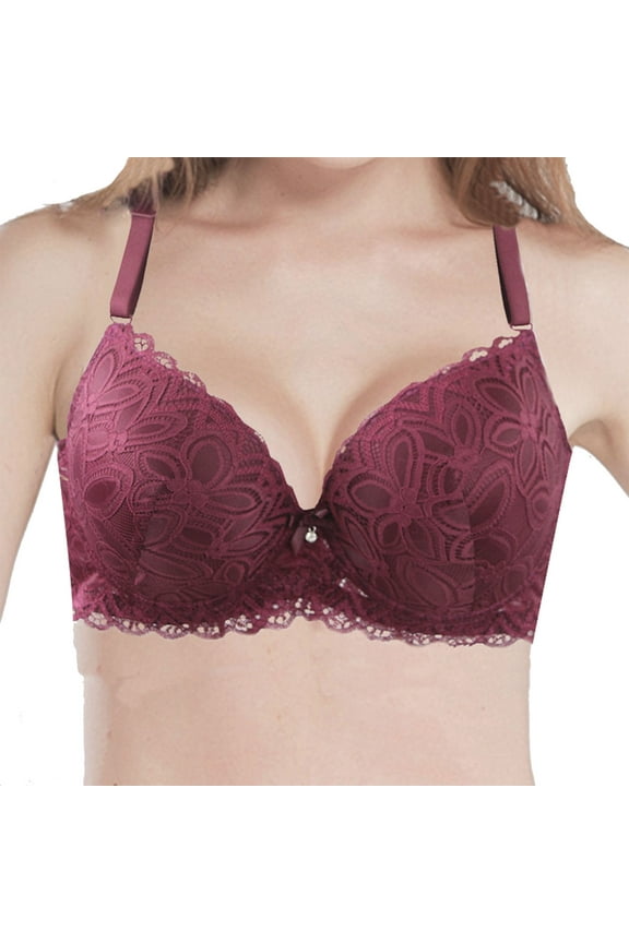 Womens Push Up Lace Bras Plus Size Lifting Underwire Brassiere D Cup Gather Supportive Padded Everyday Bras Red, 48/110D
