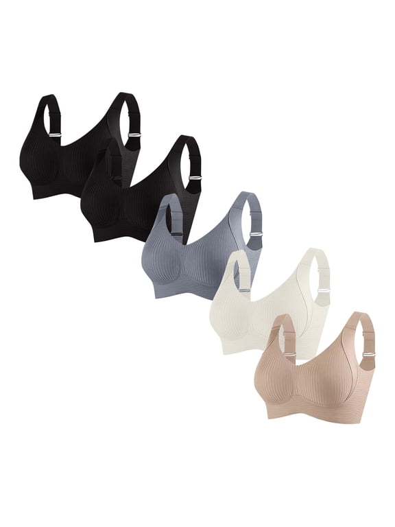 Womens Push-Up Seamless Bras 5 Pack Full Coverage Wireless Jelly Comfort Senior Back Smoothing Everyday Bralettes(Beige 36BCD)