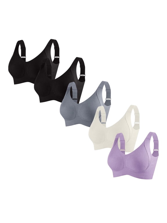 Womens Push-Up Seamless Bras 5 Pack Full Coverage Wireless Jelly Comfort Senior Back Smoothing Everyday Bralettes(Black 36BCD)