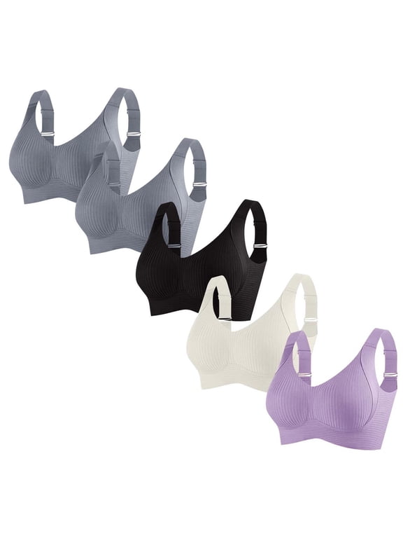 Womens Push-Up Seamless Bras 5 Pack Full Coverage Wireless Jelly Comfort Senior Back Smoothing Everyday Bralettes(Purple 38BCD)
