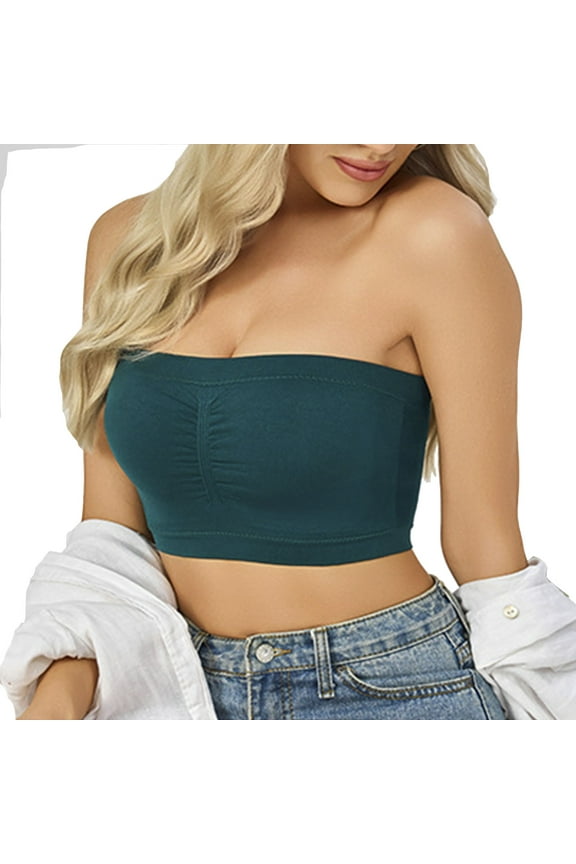 Womens Push Up Strapless Bras Plus Size Padded Wirefree Bandeau Bra Support Non-slip Seamless Tube Top Army Green, 34A-C