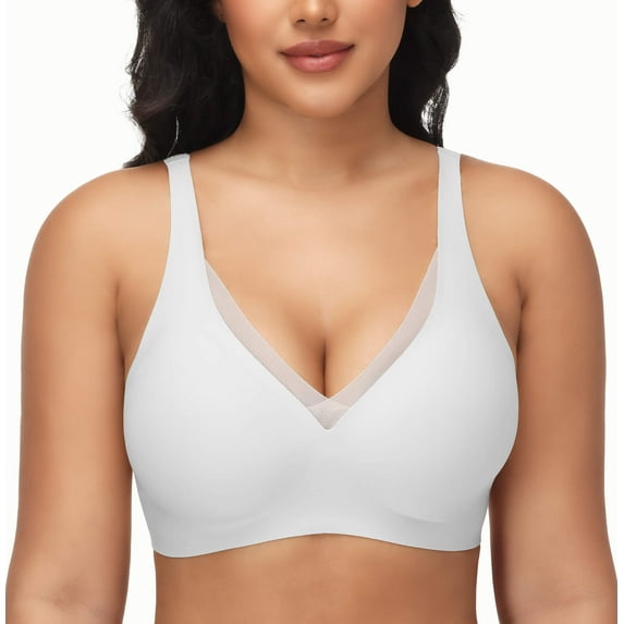 Womens Push Up Wireless Bras V Mesh Comfortable Bralette Supportive Tshirt Bra No Underwire Seamless Everyday Bras