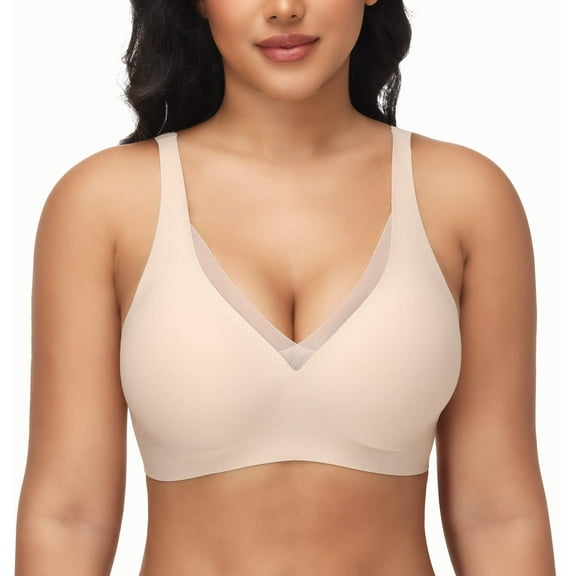 Womens Push Up Wireless Bras V Mesh Comfortable Bralette Supportive Tshirt Bra No Underwire Seamless Everyday Bras
