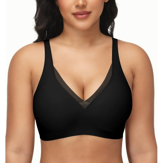 Womens Push Up Wireless Bras V Mesh Comfortable Bralette Supportive Tshirt Bra No Underwire Seamless Everyday Bras
