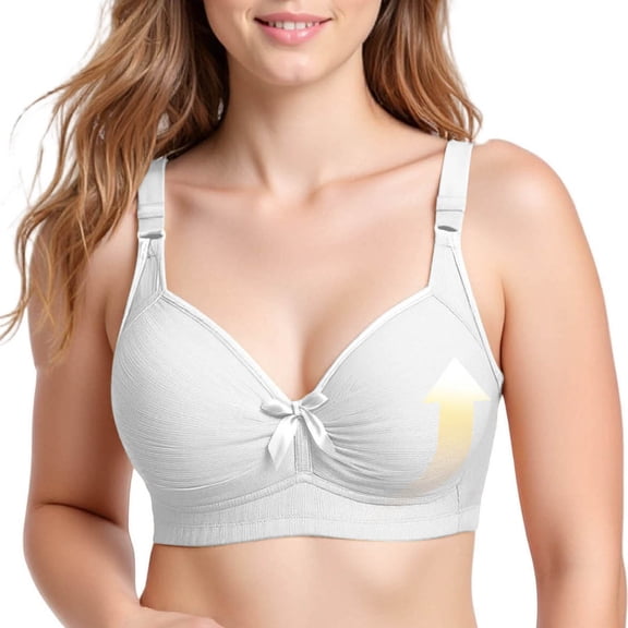 Womens Push up Bras Plus Size Light Lined Wire-Free Brassiere Bow Ruched Full Coverage Everyday Underwear, 46/105BC White