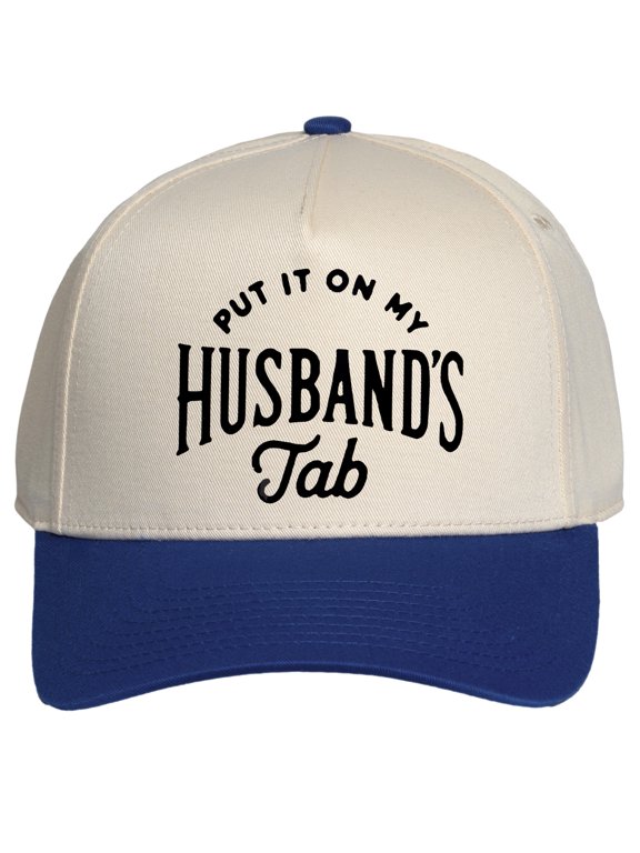 Womens Put It On My Husband’s Tab Hat, Vintage Style Snapback Cap, Royal Blue