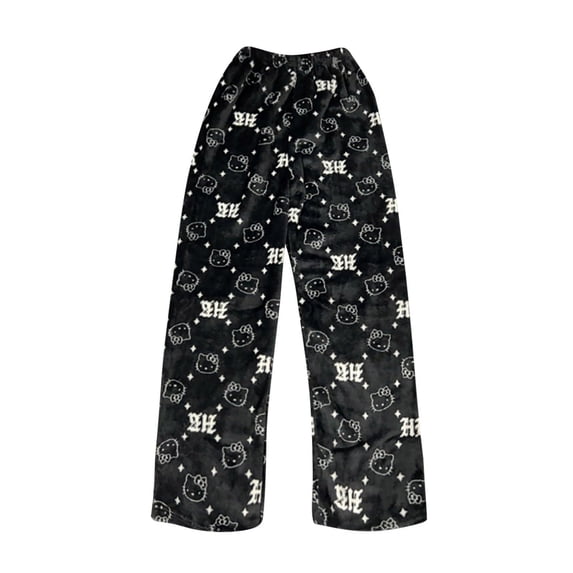 Womens Pyjamas Flannel Trousers, Anime Cartoon Casual Trousers Autumn Winter, Cozy, Warm, Loungewear, Sleepwear, Elastic Waist