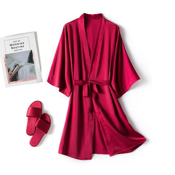 Womens Pyjamas Plus Size Silk Homewear Pajama Red XL