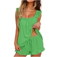 thumbnail image 1 of Womens Pyjamas Shorts Set Sleeveless Vest Tops and Shorts Pajamas Summer Loungewear Ruffle Pjs Sets Casual Loose 2 Piece Outfits Ultra Soft Sleepwear Nightwear Lounge Set, 1 of 6