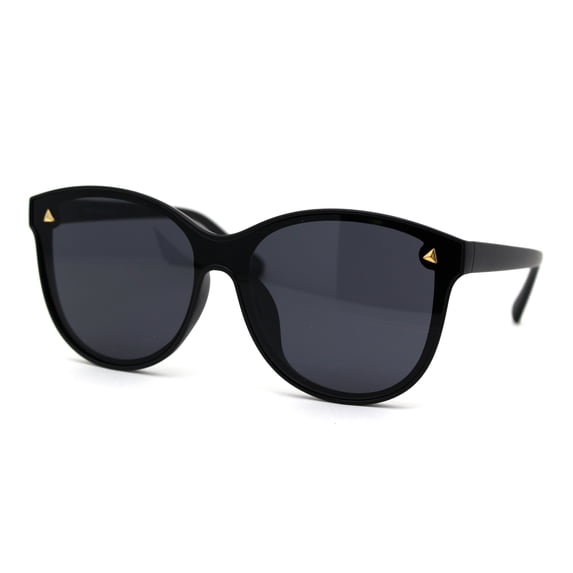 Womens Pyramid Stud Boyfriend Style Horn Rim Sunglasses Matte Black Solid Black