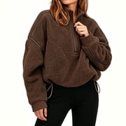 Womens Quarter Zip Fleece Pullover Sherpa Jacket Fall Winter Warm Sweatshirt with Pockets
