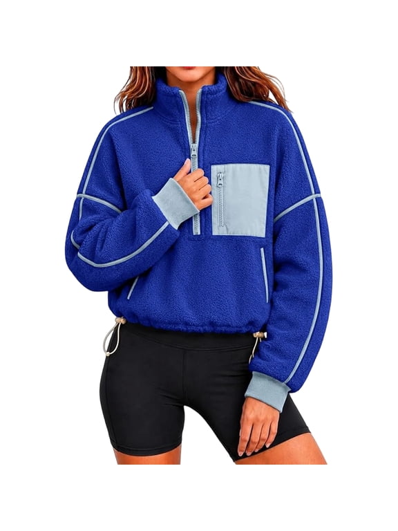 Womens Quarter Zip Oversized Pullover Polar Fleece Jacket Fall Sweatshirt,S