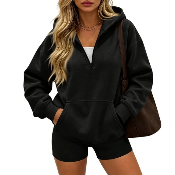 Womens Quarter Zip Pullover Casaul Oversized Sweatshirts Fall Fashion Y2k Hoodies with Pocket