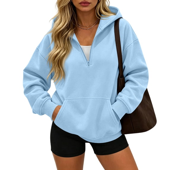 Womens Quarter Zip Pullover Casaul Oversized Sweatshirts Fall Fashion Y2k Hoodies with Pocket