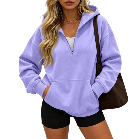 Womens Quarter Zip Pullover Casaul Oversized Sweatshirts Fall Fashion Y2k Hoodies with Pocket