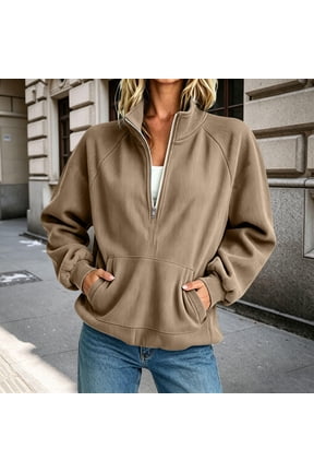 Womens Quarter Zip Pullover Oversized Corduroy Jacket Fll Winter Casual Sweatshirt Hoodies with Pockets S