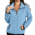 thumbnail image 1 of Womens Quarter Zip Pullover Sherpa Fleece Sweatshirt Oversized Zip Up Half Zip Seater Cozy Fuzzy Outerwear Pocket, 1 of 6