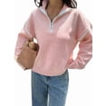 thumbnail image 1 of Womens Quarter Zip Pullover Sweaters Casual Collared V Neck Color Block Long Sleeve Loose Knit Fall Sweater Pink S, 1 of 6