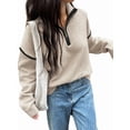 thumbnail image 1 of Womens Quarter Zip Pullover Sweaters Casual Collared V Neck Color Block Long Sleeve Loose Knit Fall Sweater White XL, 1 of 8