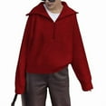 thumbnail image 1 of Womens Quarter Zip Pullover V Neck Collar Long Sleeve Ribbed Knit Loose Casual 2025 Winter Fall Sweater Wine Red S, 1 of 6