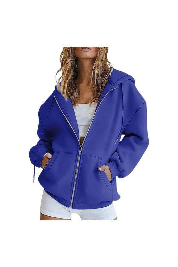Womens Quarter Zip Pullover Winter Fall Basic Hooded Long Sleeve Dolman One Shoulder Zipper Plain Zip-Up Cotton Jacket Coats(Blue,XXL)