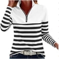thumbnail image 1 of Womens Quarter Zip Sweatshirt Soft Stretch Striped Pullover Long Sleeve Stand Collar Golf Shirts Colorblock Workout Top for Fall Daily Wear, Black, XXXL, 1 of 6