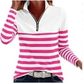 thumbnail image 1 of Womens Quarter Zip Sweatshirt Soft Stretch Striped Pullover Long Sleeve Stand Collar Golf Shirts Colorblock Workout Top for Fall Daily Wear, Hot Pink, XL, 1 of 6