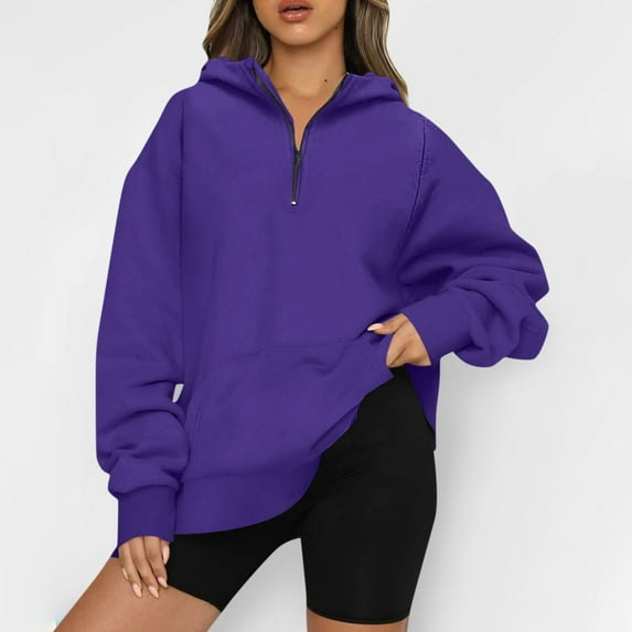 Womens Quarter Zip Sweatshirts Hoodies 2024 Trendy Long Sleeve Pullover Tops Fall Winter Outfits with Pockets