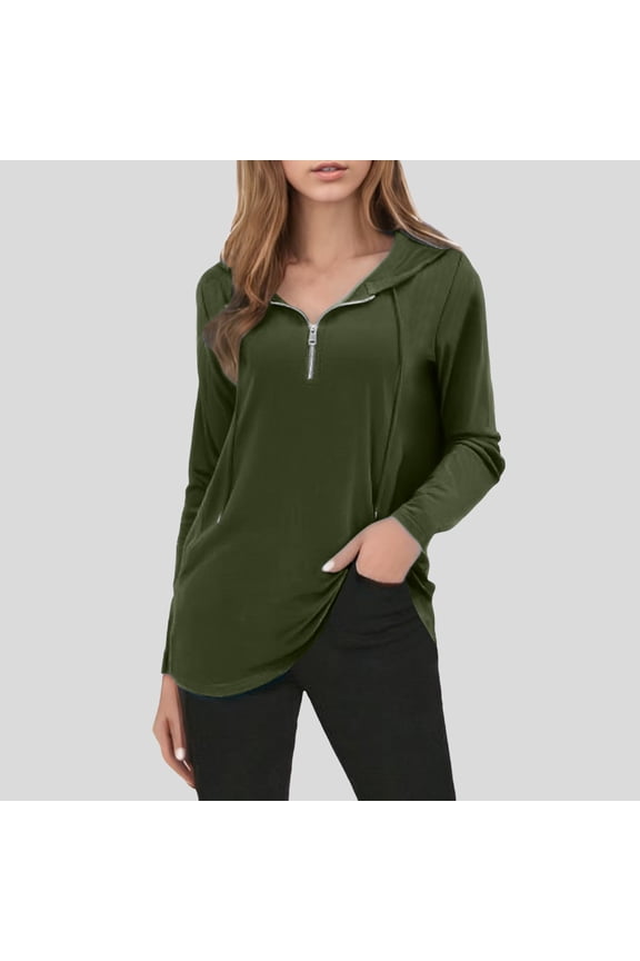 Womens Quarter Zip Tunic Hoodies Pullover Long Hooded Sweatshirts S 2XL Woman T Shirt Casual Women Solid Color Shirts Womens Loose Fit Womens Summer Shirts Snow Long Sleeve Shirts Women Raglan T Shirt