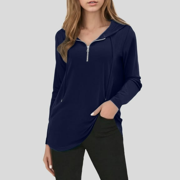 Womens Quarter Zip Tunic Hoodies Pullover Long Hooded Sweatshirts S 2XL Woman T Shirt Casual Women Solid Color Shirts Womens Loose Fit Womens Summer Shirts Snow Long Sleeve Shirts Women Raglan T Shirt