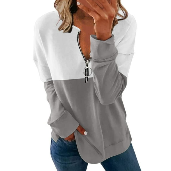 Womens Quarter Zip V Neck Long Sleeve Sweatshirts Color Block Casual Lightweight Pullover Fall Clothes for Women Womens Clothes