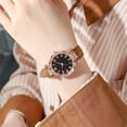 thumbnail image 1 of Womens Quartz Wrist Watch Fashion Rhinestone Bezel Watch Round Starry Dial Watch Leather Strap Dress Watch, 1 of 3