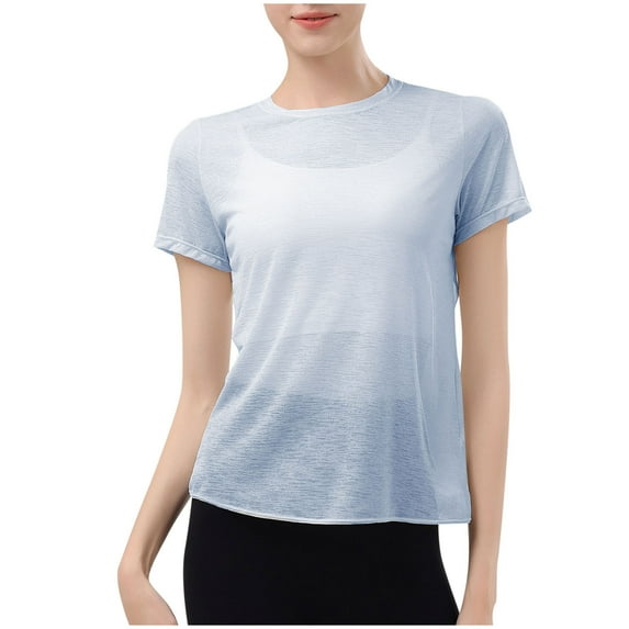 Womens Quick Dry Athletic Shirts, Workout Tops for Women Summer Lightweight Casual Vintage Solid Color Crewneck Short Sleeve T-Shirts S-XL