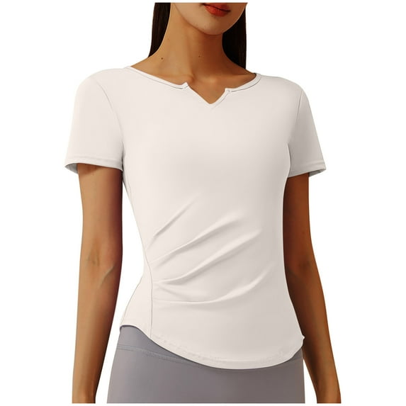 Womens Quick Dry Athletic T-Shirts, Workout Tops for Women Summer Outdoor Slimming Solid Color Notch V Neck Short Sleeve Shirts