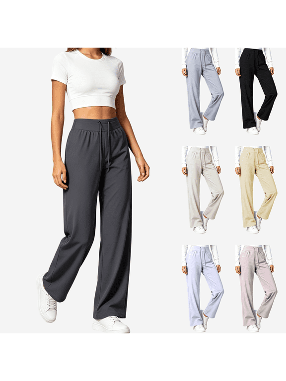 Womens Quick Dry Casual Pants, Straight Leg Elastic Waist Stretch Breathable Athletic Trousers, Walking Hiking Jogging Fitness Sports Wear | VerBelle,Light Blue XL
