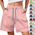 thumbnail image 1 of Womens Quick Dry Shorts High Waist Stretchy Straight Leg Bermuda Shorts with Pockets Casual Summer Athletic Lounge Pants Pink 2XL, 1 of 6