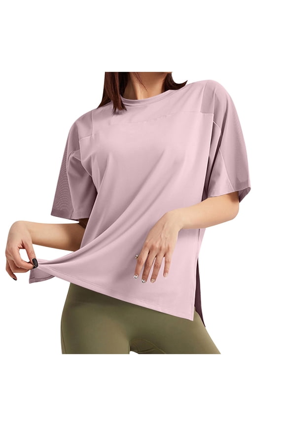 Womens Quick Dry T-Shirts, Athletic Workout Tops for Women Summer Casual Slimming Fit Solid Color Side Slit Crewneck Short Sleeve Shirts S-XL