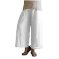 thumbnail image 1 of Womens Quick-dry Cotton Linen Baggy Pants Elastic Waist Pocketed Wide Leg Trousers Lightweight Comfy Beach Capris, 1 of 5