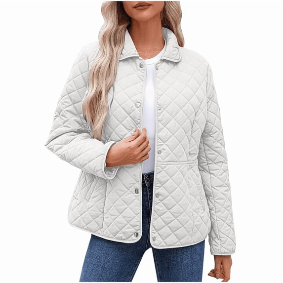 Womens Quilted Barn Jackets Fall Winter Ladies Fashion Loose Puffer Coats Casual Lapel Collar Button Down Solid Color Padded Warm Coat Outerwear